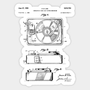 Record Player Patent - Vinyl Fan Music Lover Art - White Sticker